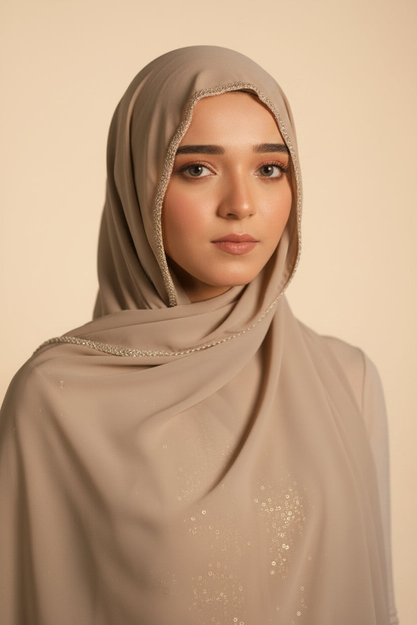 Diamond-Trimmed Chiffon Hijab