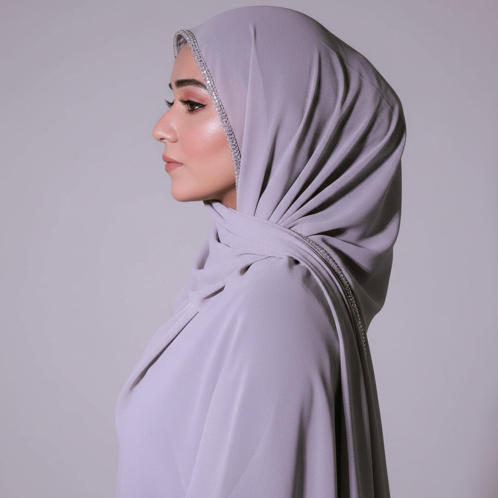 Diamond-Trimmed Chiffon Hijab