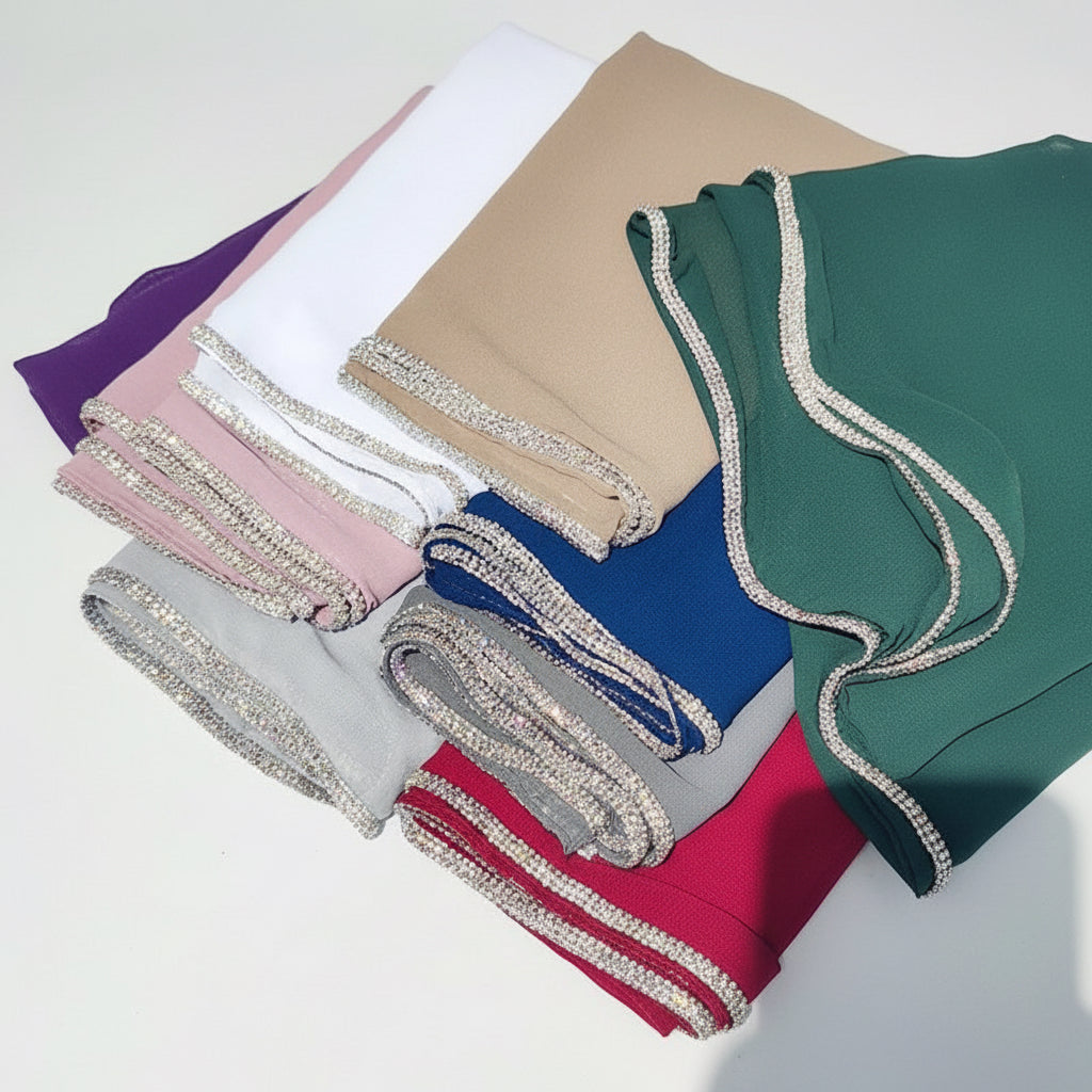 Diamond-Trimmed Chiffon Hijab
