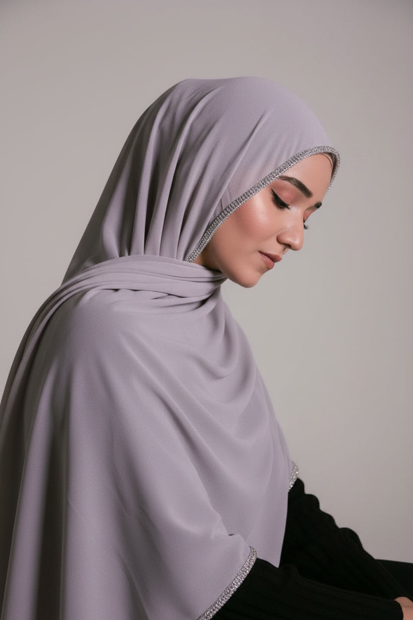 Diamond-Trimmed Chiffon Hijab