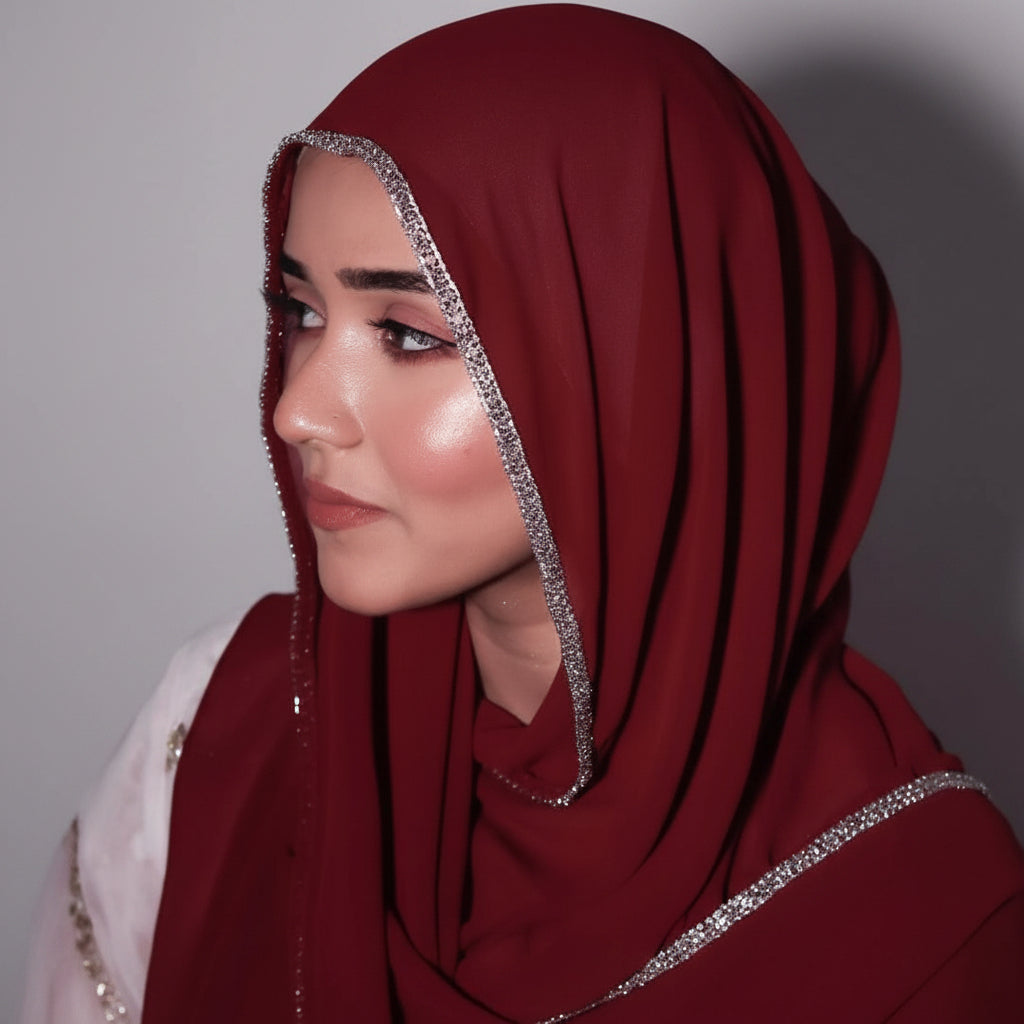 Diamond-Trimmed Chiffon Hijab