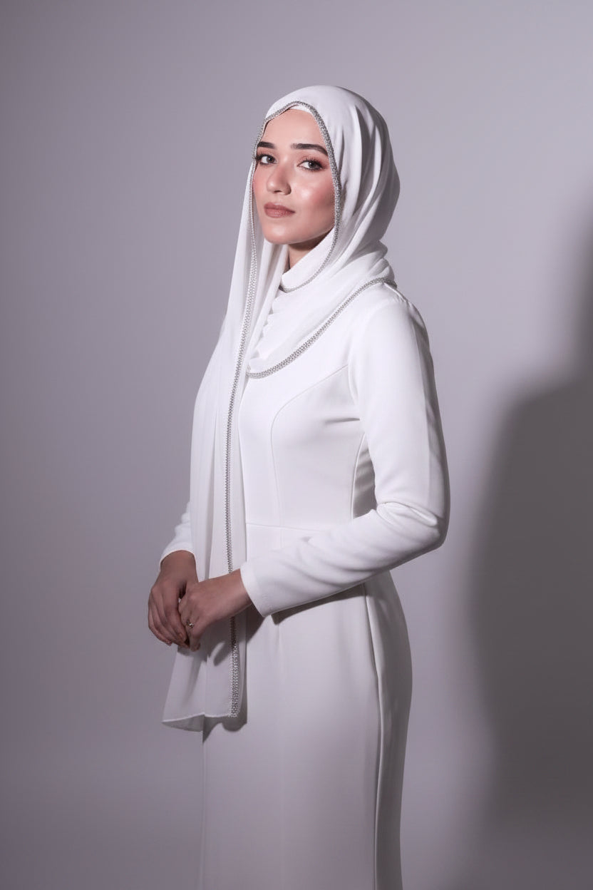 Diamond-Trimmed Chiffon Hijab